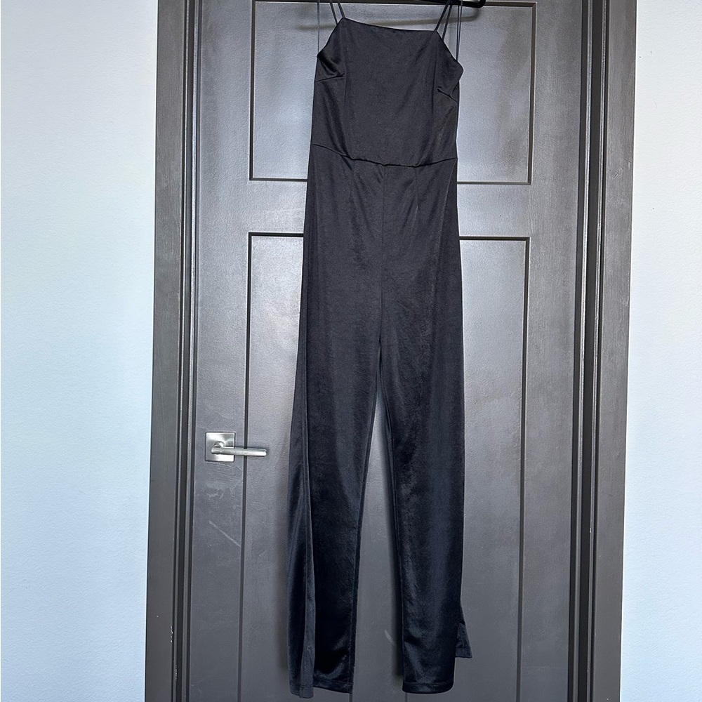 ZARA | satin square neck jumpsuit